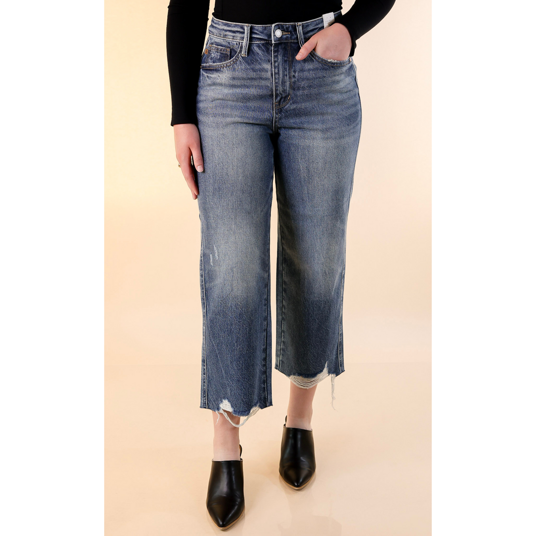 Judy Blue | In the Details Rigid Magic Cropped Wide Leg Jeans in Medium Vintage Wash