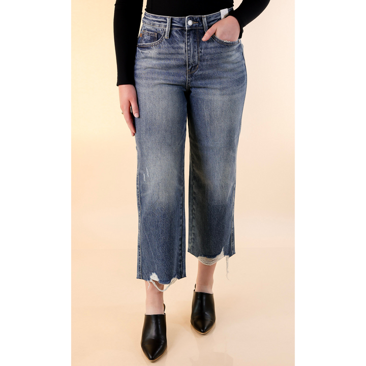 Judy Blue | In the Details Rigid Magic Cropped Wide Leg Jeans in Medium Vintage Wash