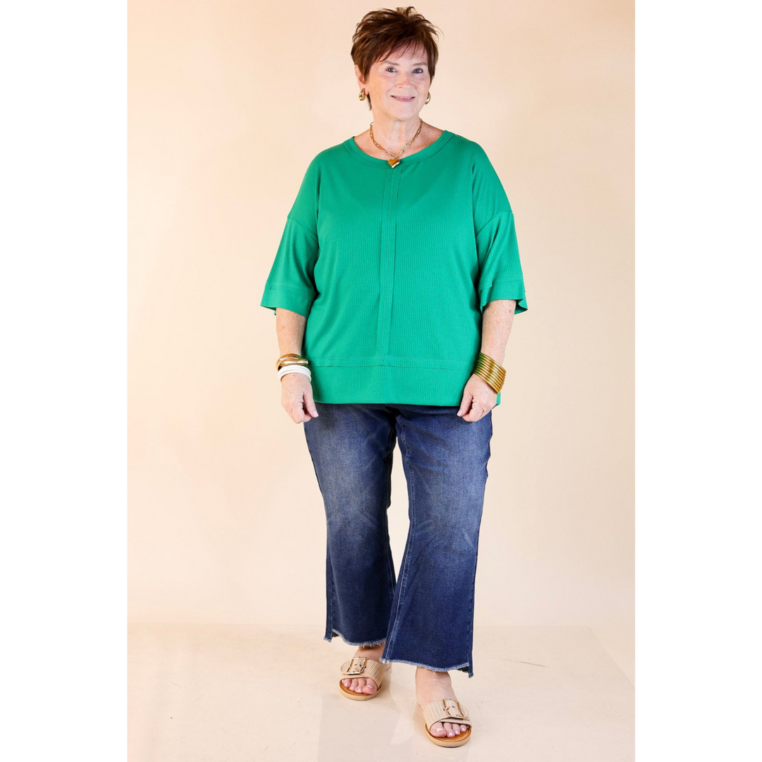 Subtle Spark Crew Neck Short Sleeve Shirt with Seam Detailing in Green