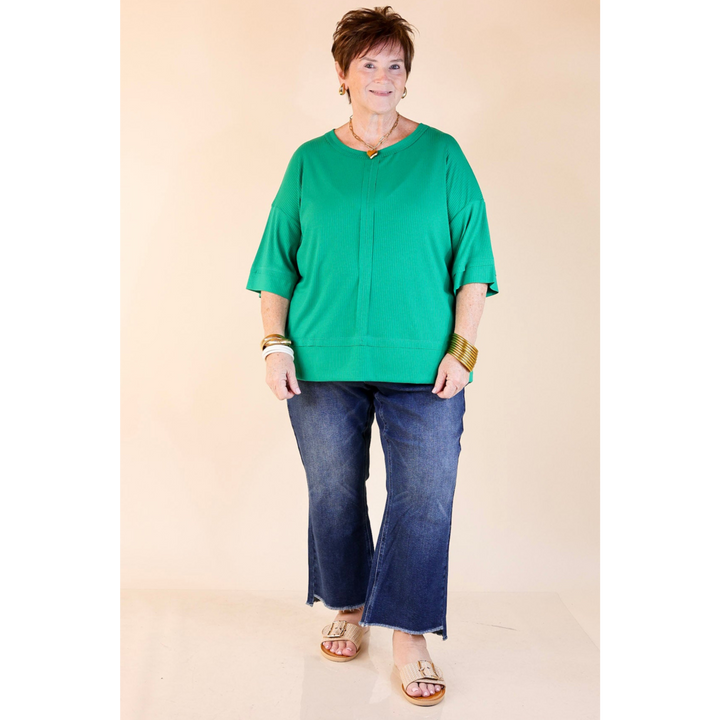 Subtle Spark Crew Neck Short Sleeve Shirt with Seam Detailing in Green