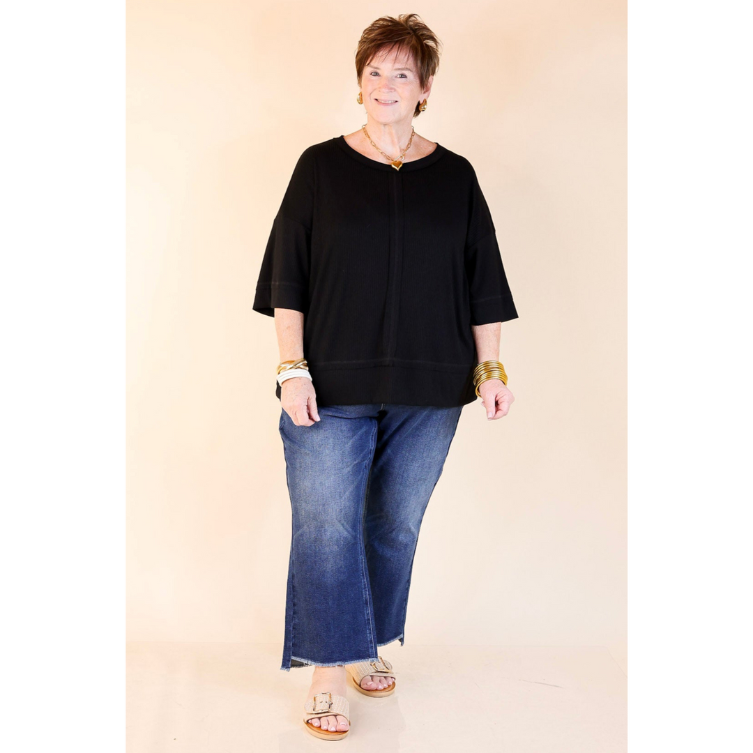 Subtle Spark Crew Neck Short Sleeve Shirt with Seam Detailing in Black