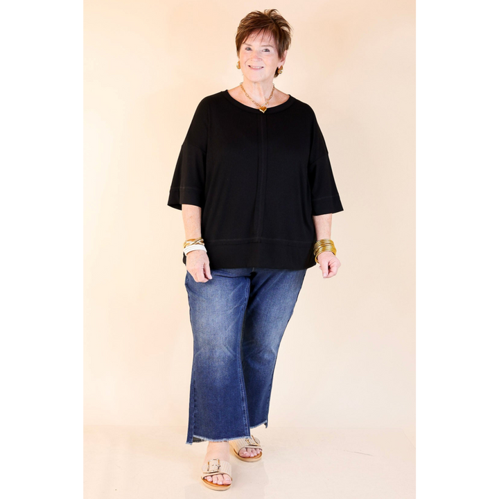 Subtle Spark Crew Neck Short Sleeve Shirt with Seam Detailing in Black