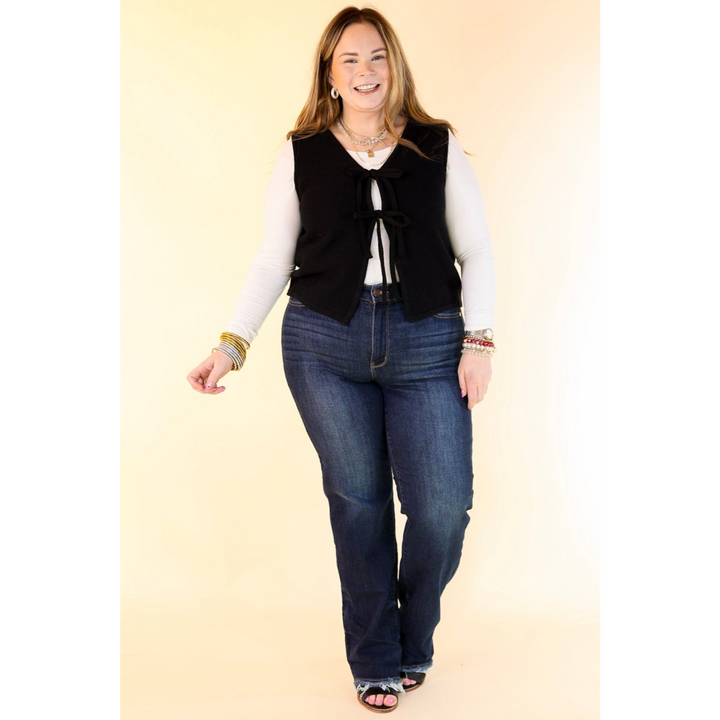 Main Attraction Bow Tie Front Sweater Vest in Black