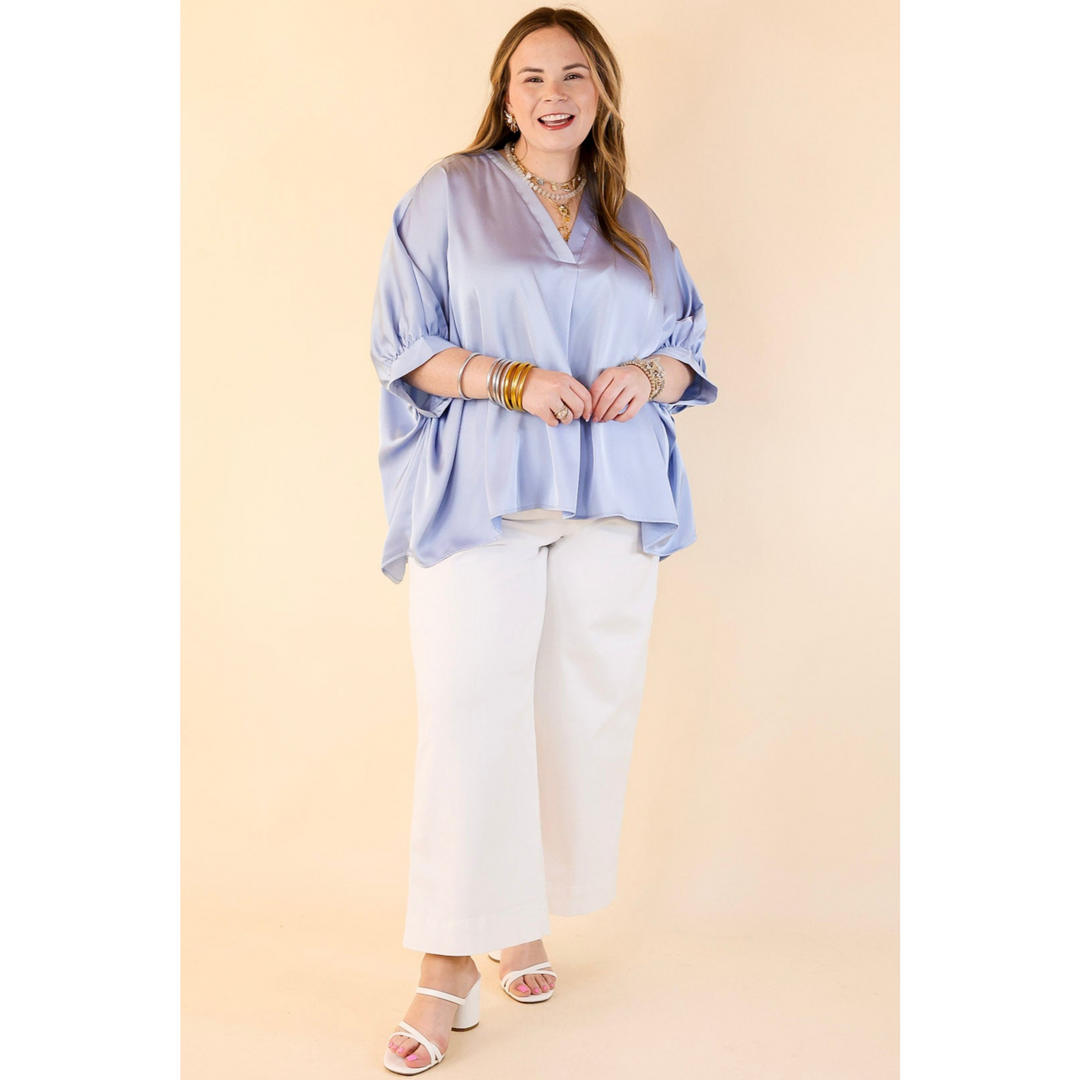 Irresistibly Chic Half Sleeve Oversized Blouse in Light Blue