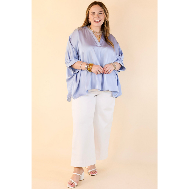 Irresistibly Chic Half Sleeve Oversized Blouse in Light Blue