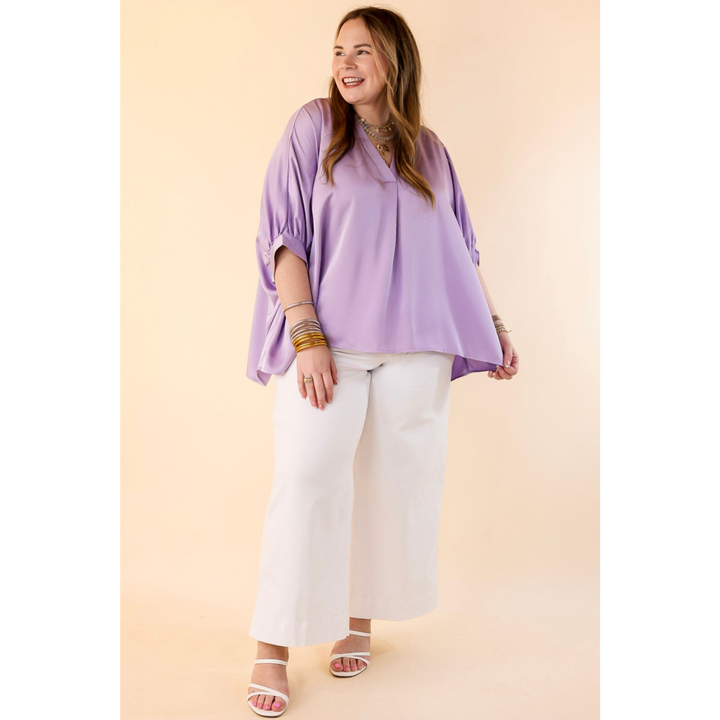 Irresistibly Chic Half Sleeve Oversized Blouse in Lilac Purple