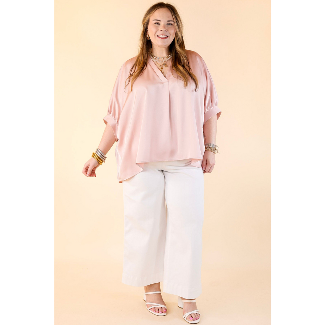 Irresistibly Chic Half Sleeve Oversized Blouse in Light Pink