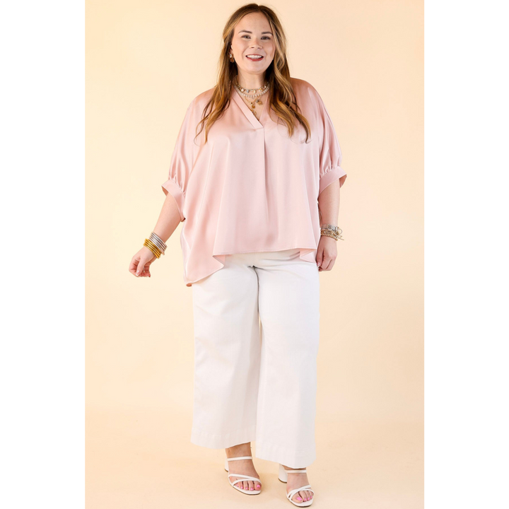 Irresistibly Chic Half Sleeve Oversized Blouse in Light Pink
