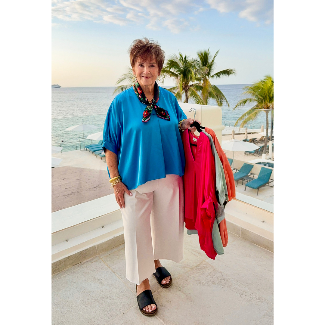 Irresistibly Chic Half Sleeve Oversized Blouse in Blue