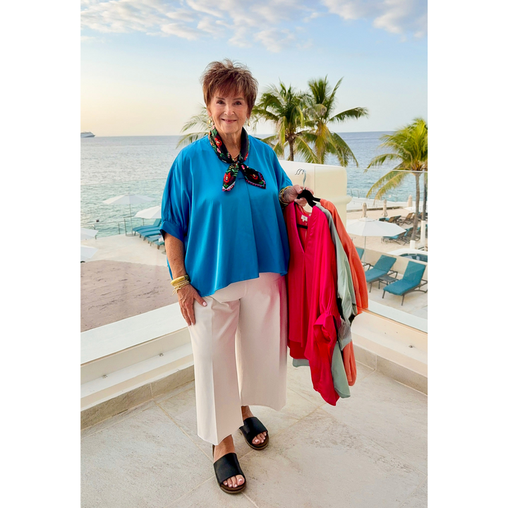 Irresistibly Chic Half Sleeve Oversized Blouse in Blue