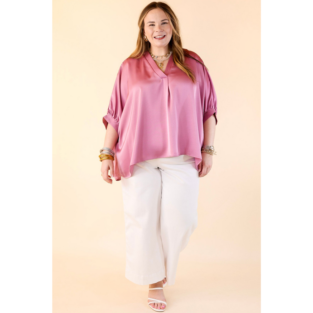 Irresistibly Chic Half Sleeve Oversized Blouse in Mauve Purple