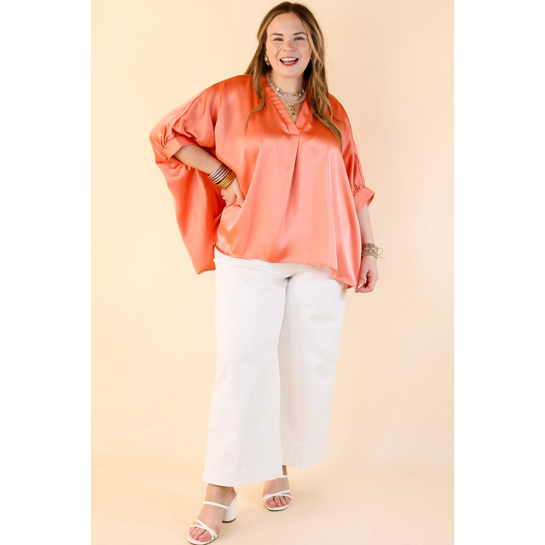 Irresistibly Chic Half Sleeve Oversized Blouse in Coral Orange