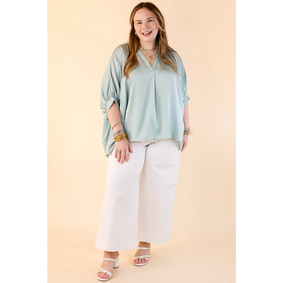 Irresistibly Chic Half Sleeve Oversized Blouse in Mint Blue
