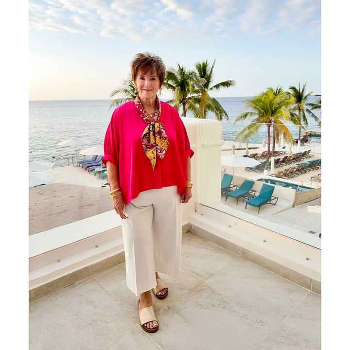 Irresistibly Chic Half Sleeve Oversized Blouse in Fuchsia Pink