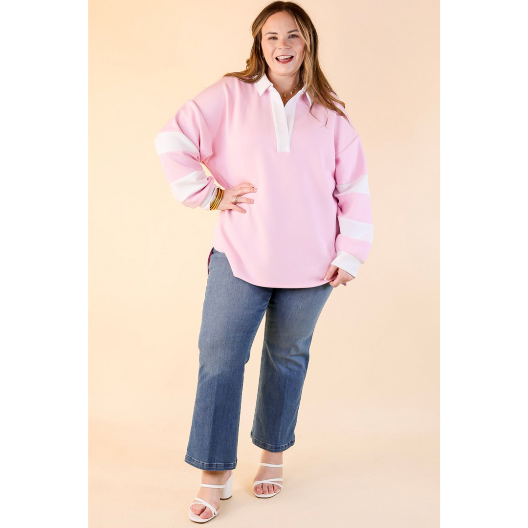 Simply Southern | Game Changer Long Sleeve Top with a Collar in Light Pink