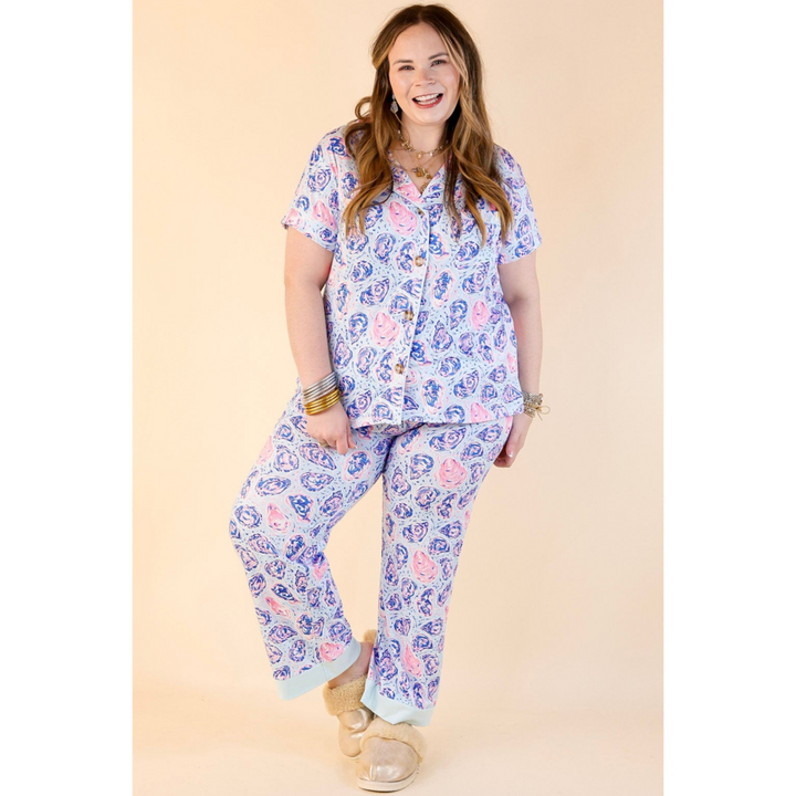 Simply Southern | Snooze in Style Oyster Shell Print Long Pajama Pants in Light Blue