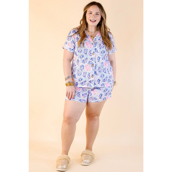 Simply Southern | Snooze in Style Oyster Shell Print Button Up Pajama Top in Light Blue