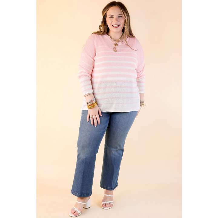 Simply Southern | Light and Lovely Long Sleeve Striped Sweater Top in Light Pink
