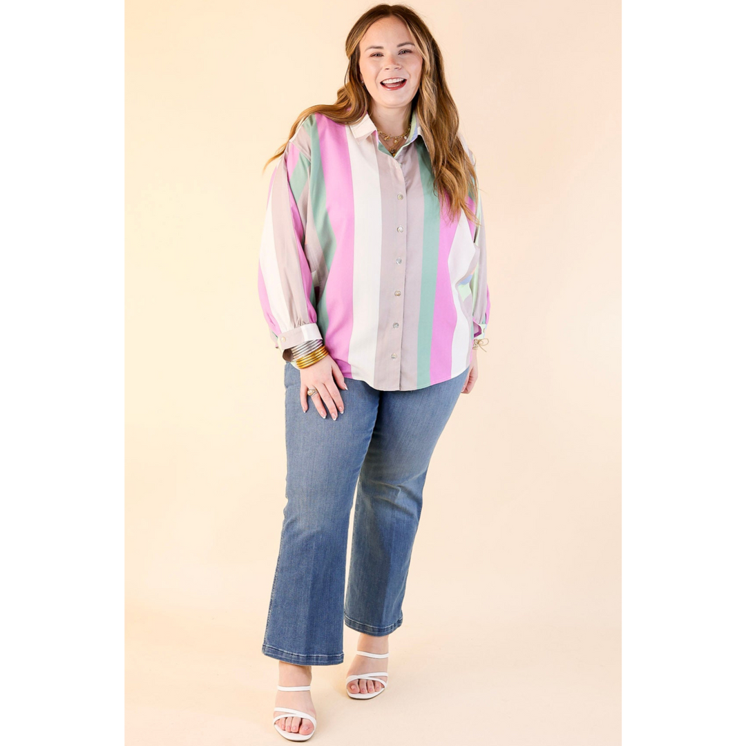 Spring Hues Multicolor Long Sleeve Button Up Top