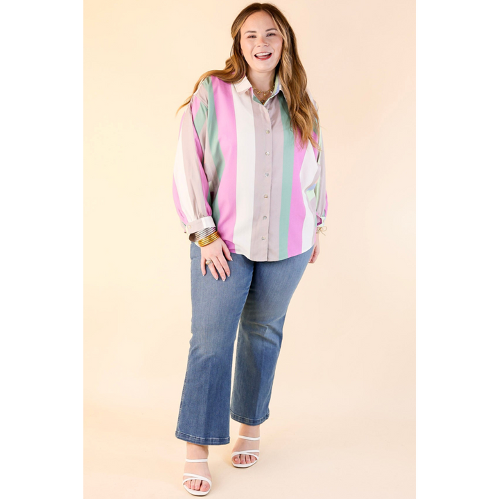 Spring Hues Multicolor Long Sleeve Button Up Top