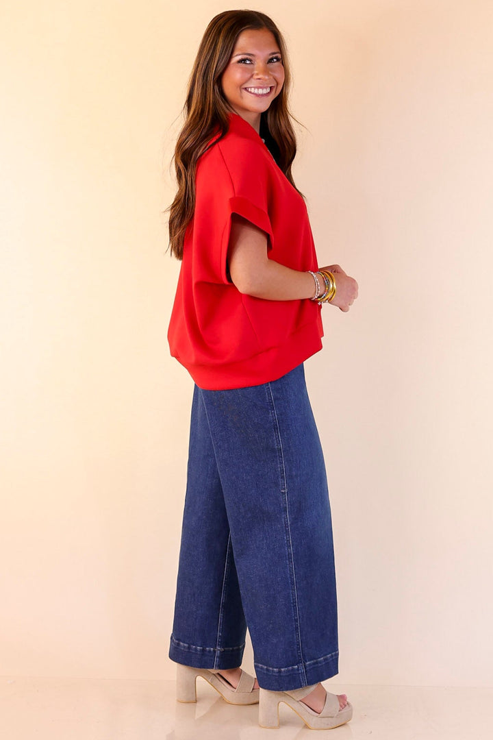 Top Priority Half Zip Collared Scuba Top in Red