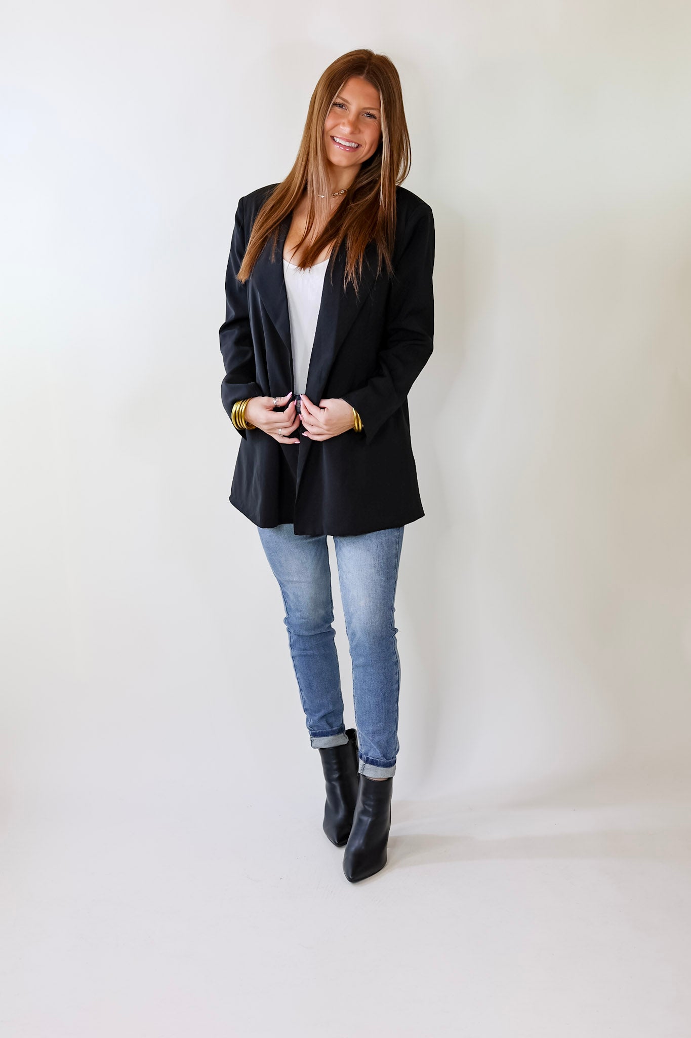 I'll Be Your Favorite Long Sleeve Blazer in Black - Giddy Up Glamour Boutique