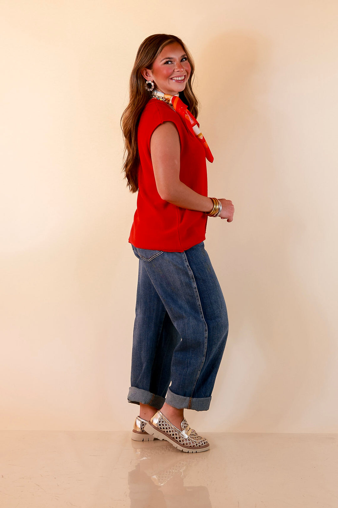 Always a Favorite Crew Neck Front Seam Sweater Knit Top in Red