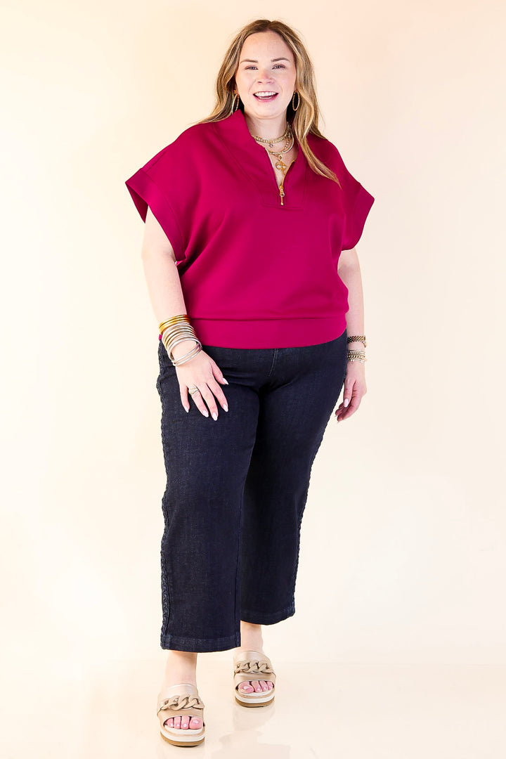 Top Priority Half Zip Collared Scuba Top in Maroon