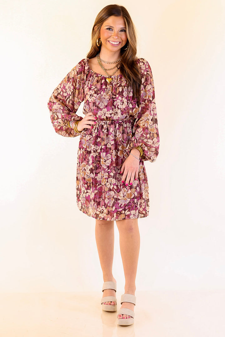 Daybreak Dreamer Floral Dress with Gold Detail in Magenta
