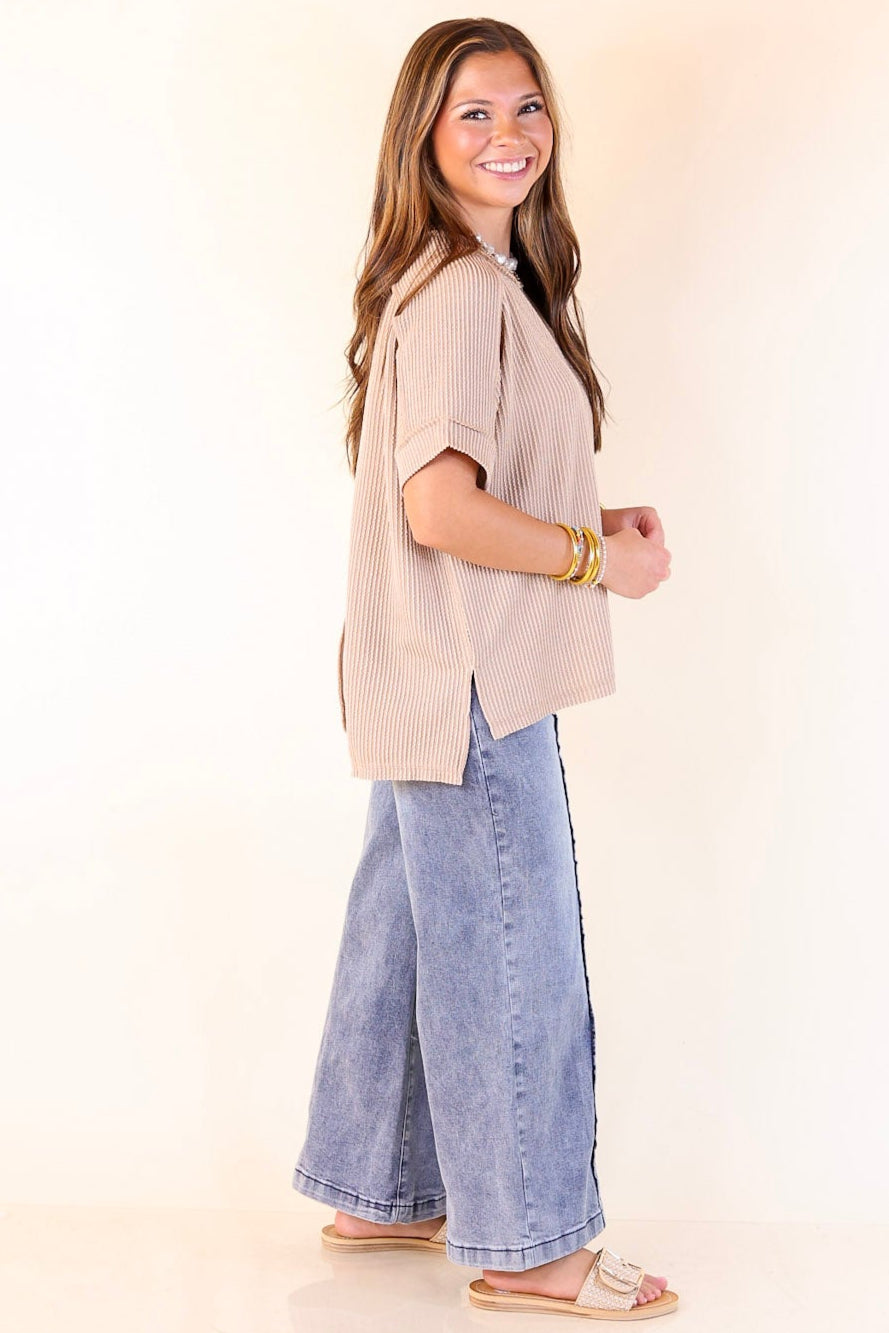 Daily Perfection Scoop Neck Short Sleeve Ribbed Top in Mocha Brown