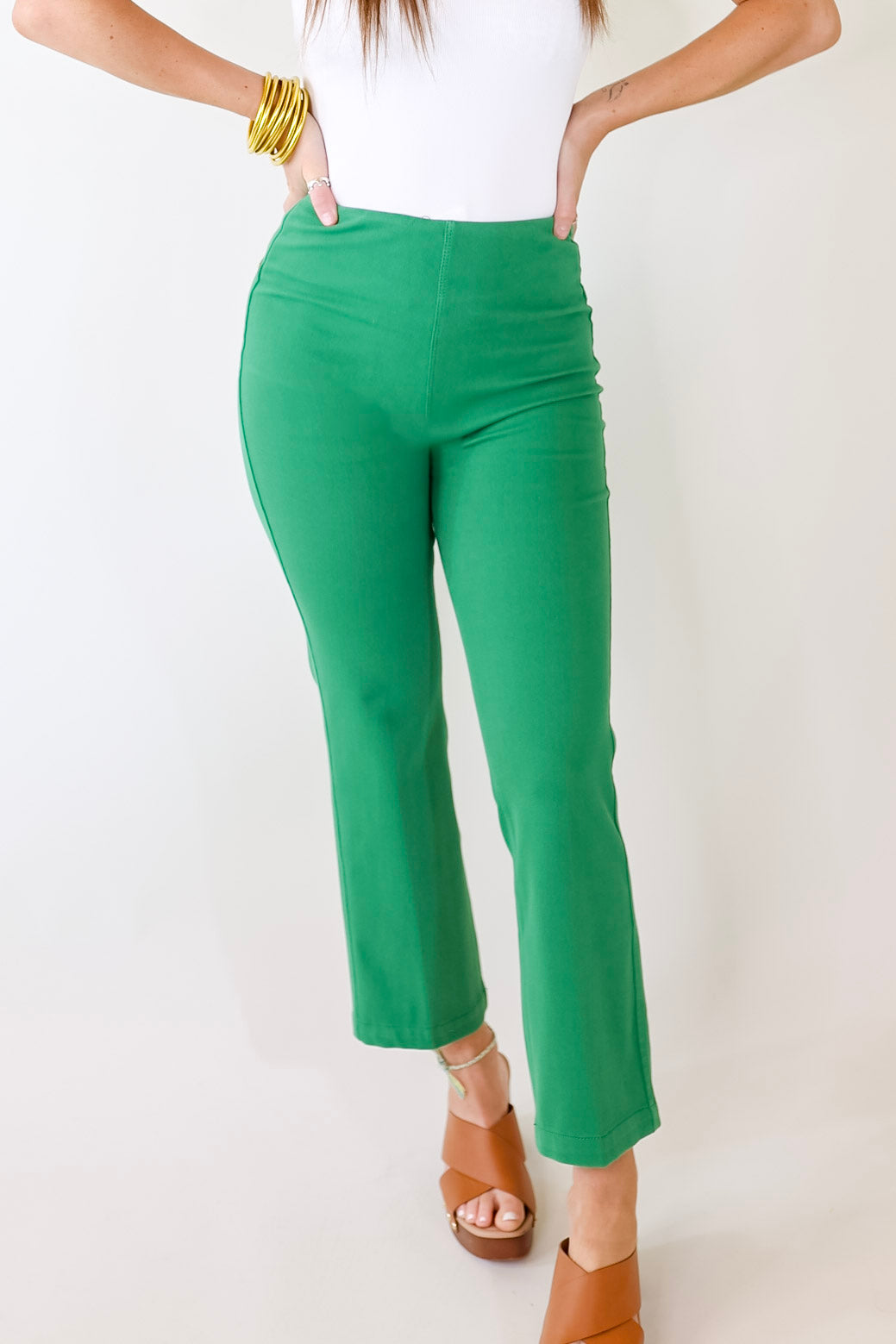 Lyssé | Denim Baby Bootcut Ankle Pants in Lily Pad Green - Giddy Up Glamour Boutique