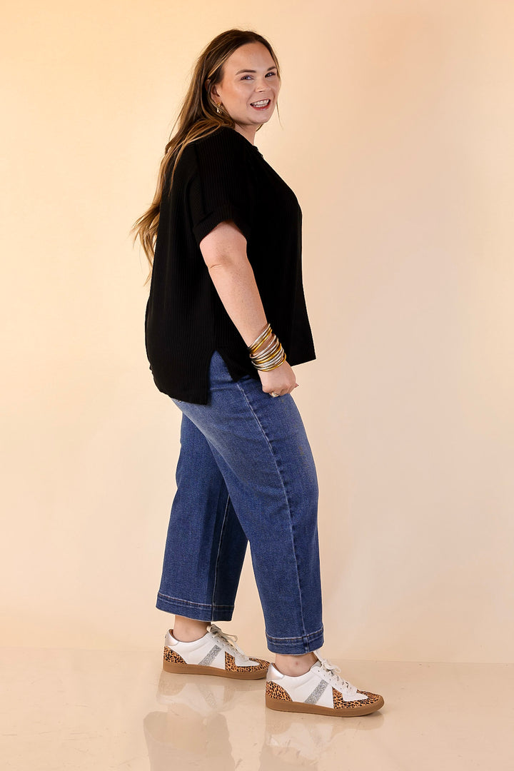 Daily Perfection Scoop Neck Short Sleeve Ribbed Top in Black