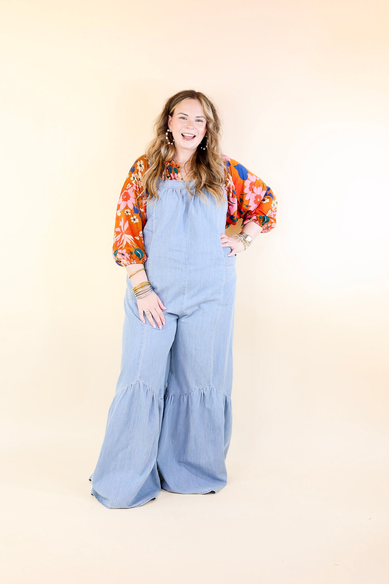 Vintage Vibes Denim Jumpsuit with Tie Straps in Light Wash