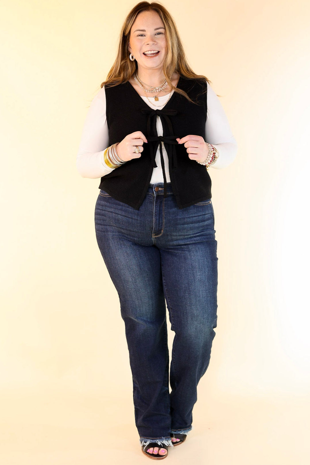 Main Attraction Bow Tie Front Sweater Vest in Black