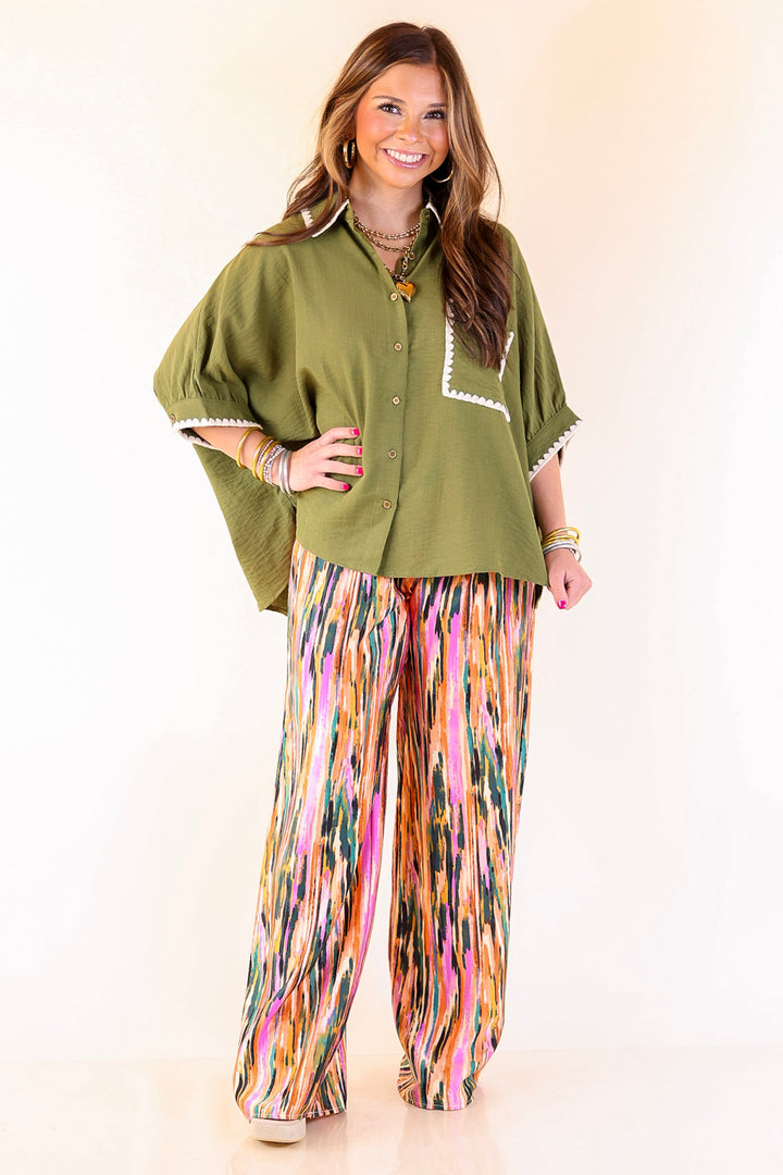 Garden Gypsy Satin Pants with a Tie in Orchid Purple Mix