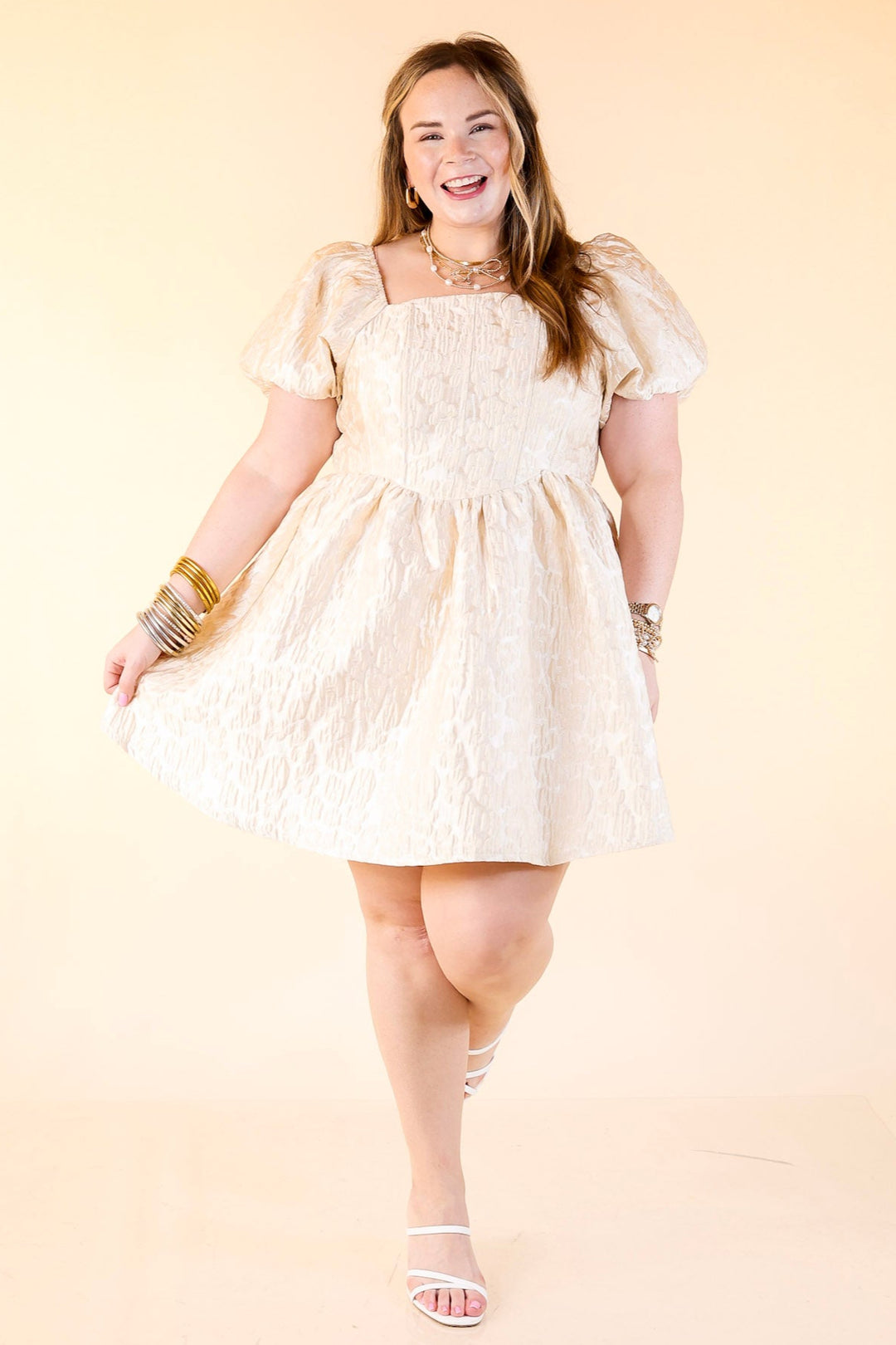 Floral Fairytale Floral Corset Dress with Puff Sleeves in Cream