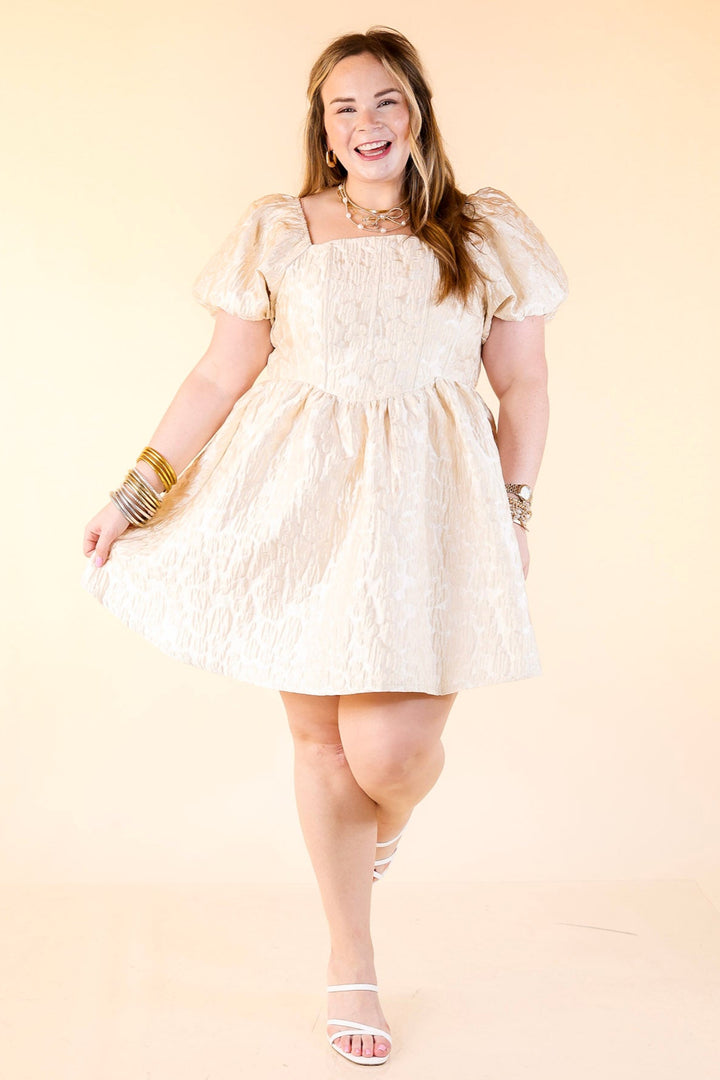 Floral Fairytale Floral Corset Dress with Puff Sleeves in Cream