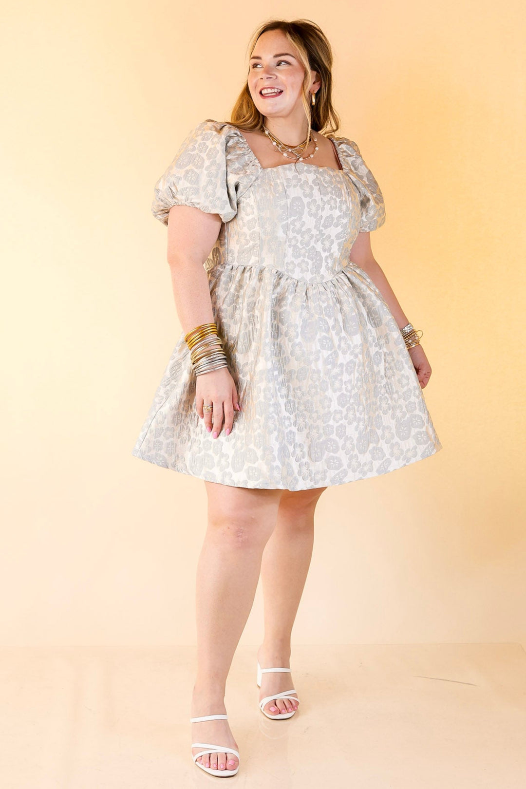 Floral Fairytale Floral Corset Dress with Puff Sleeves in Light Blue S Floral Fairytale Floral Corset Dress with Puff Sleeves in Light Blue S
