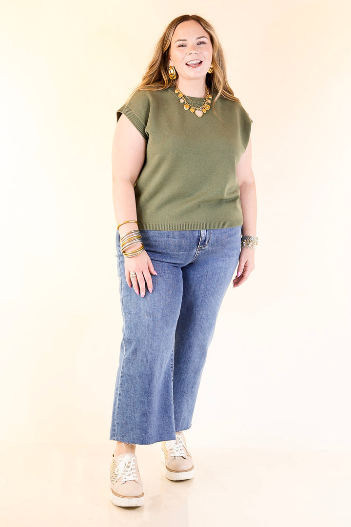 Effortlessly Yours Short Sleeve Crew Neck Sweater in Light Olive Green