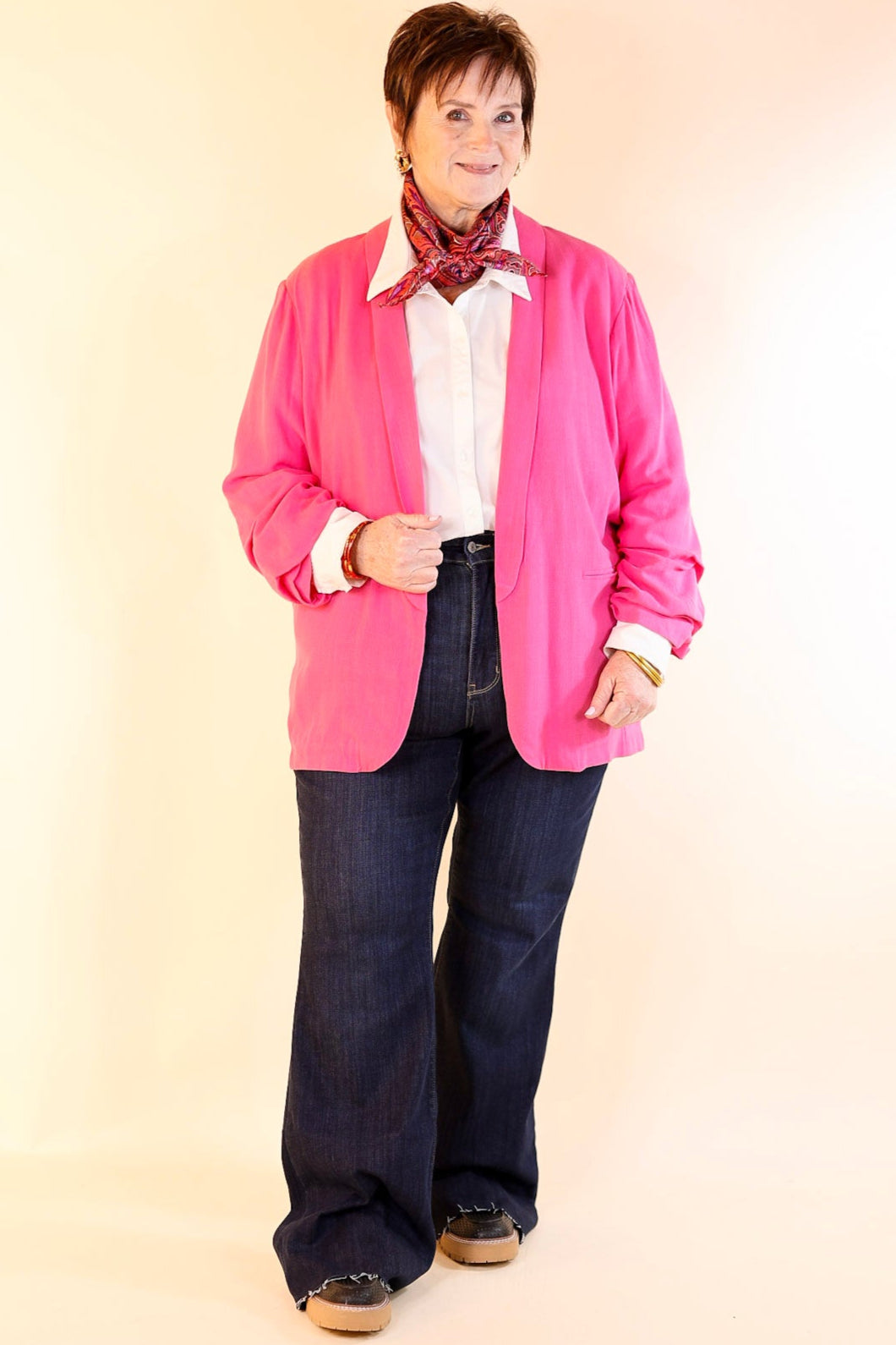 Promise Me Open Front Linen Blazer in Hot Pink