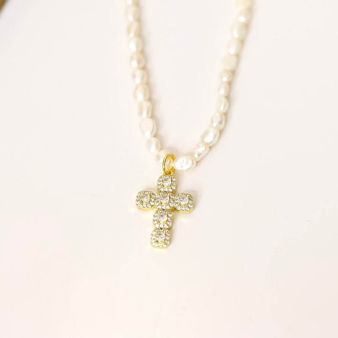 Kinsey Designs | Baldwin Pearl Cross Pendant Necklace in Gold