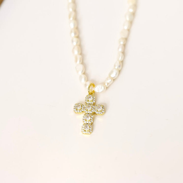 Kinsey Designs | Baldwin Pearl Cross Pendant Necklace in Gold