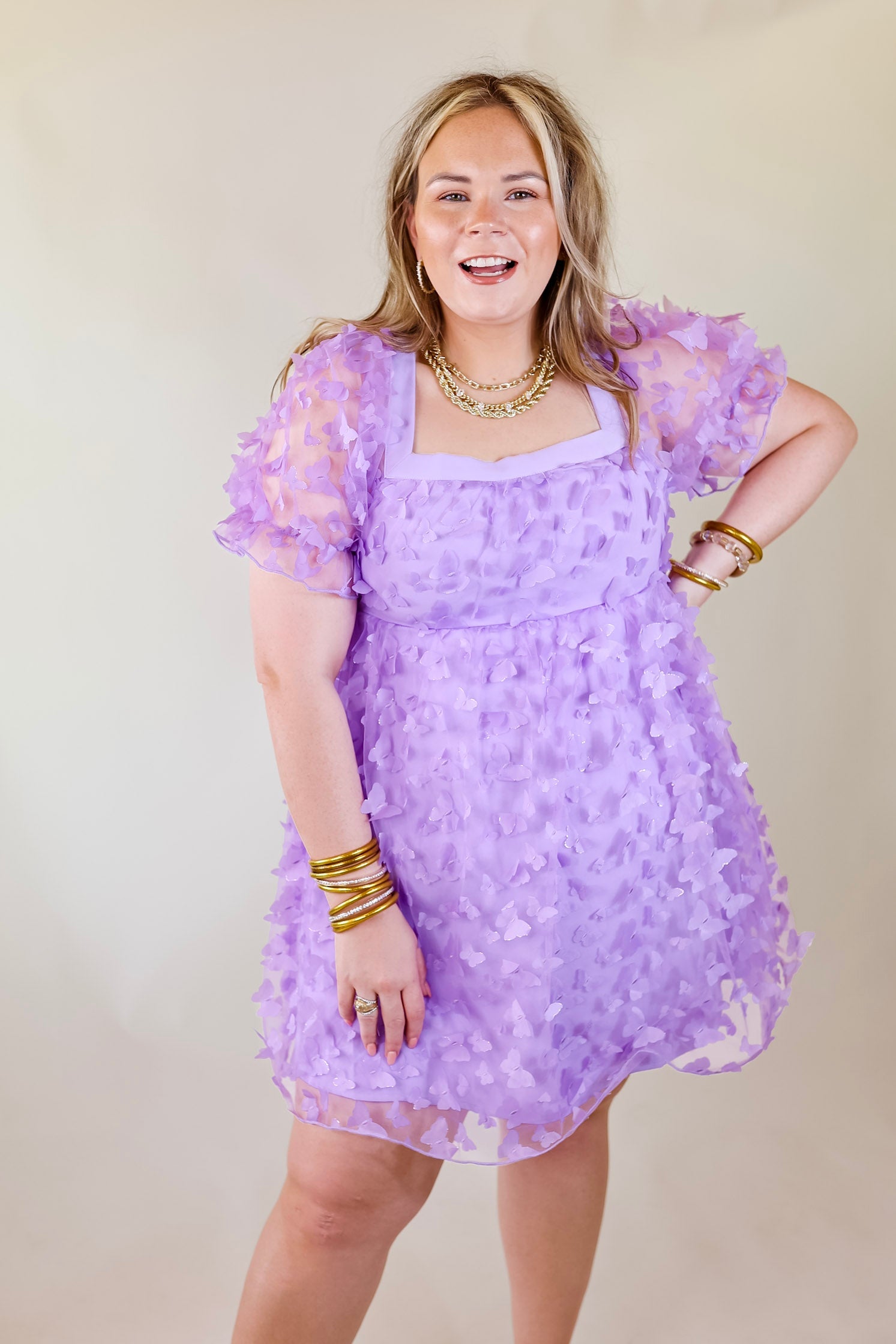 Sweetest Rush Butterfly Print Babydoll Dress in Lavender Purple - Giddy Up Glamour Boutique