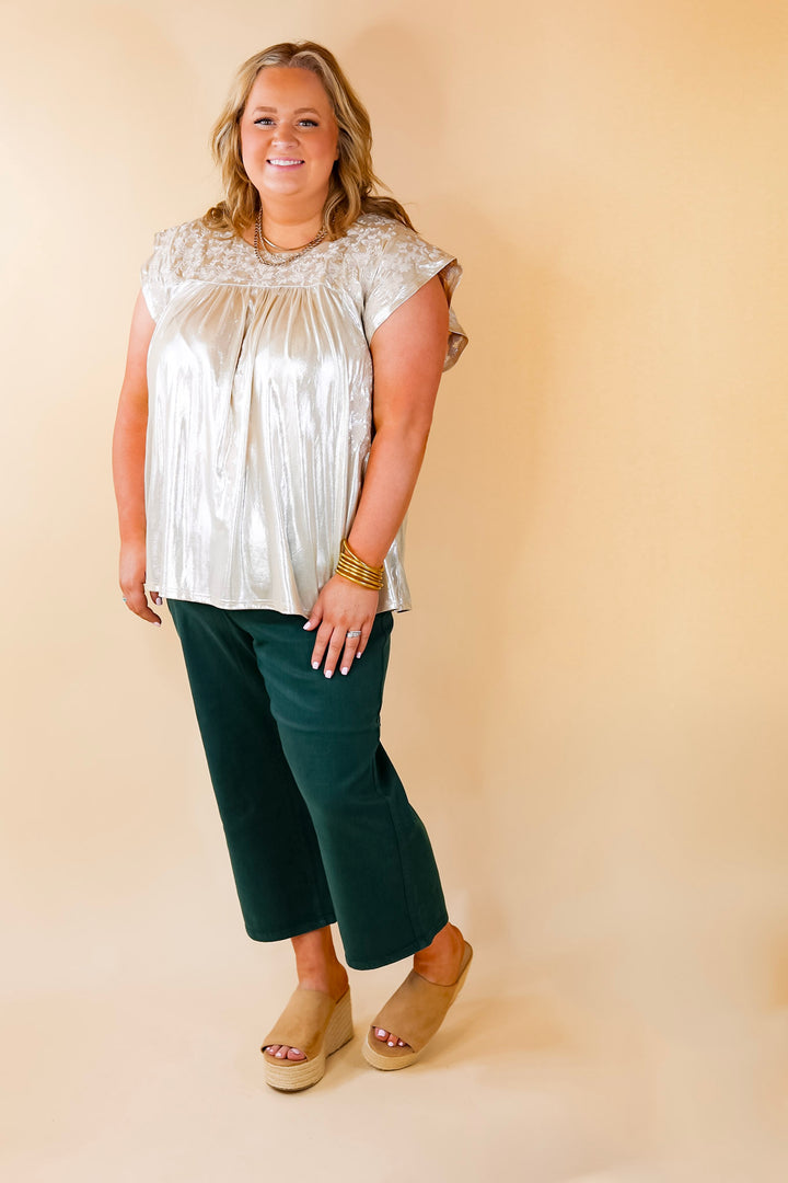 The Thrill Of It Floral Embroidered Metallic Top in Champagne - Giddy Up Glamour Boutique