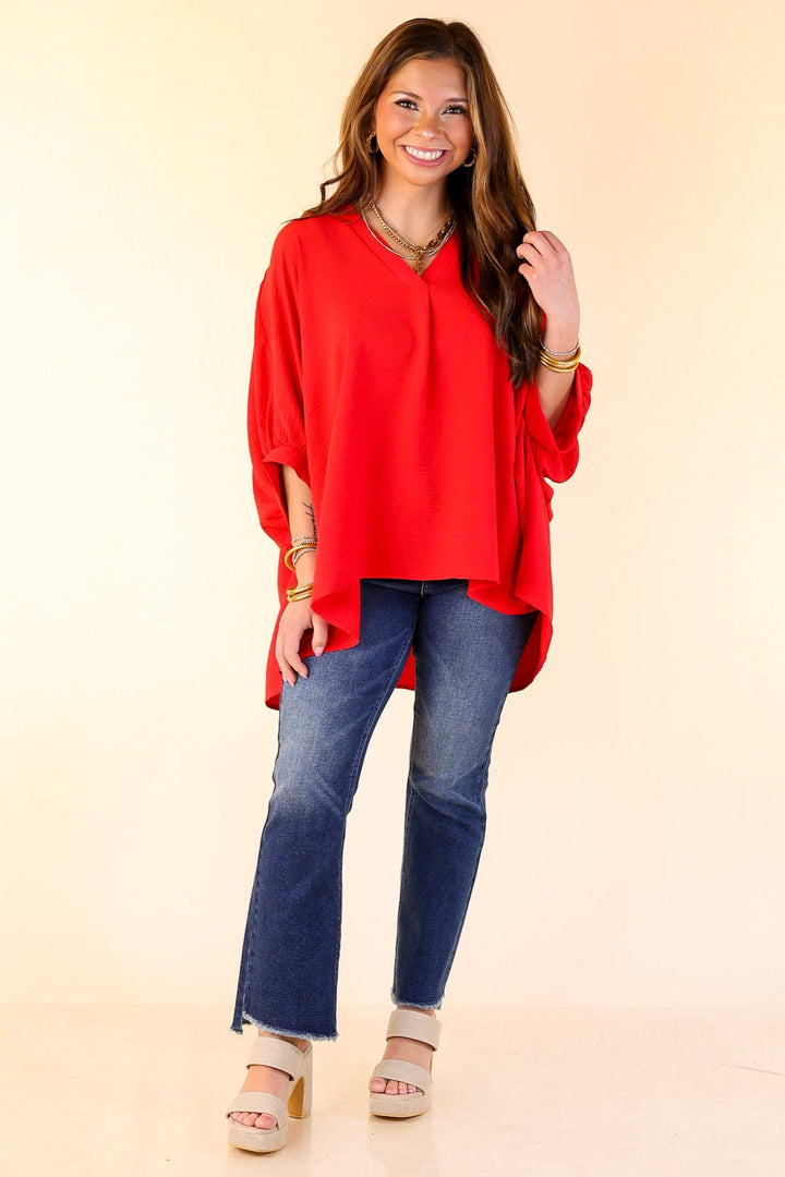 Classically Chic Short Sleeve V Neck Top in Red