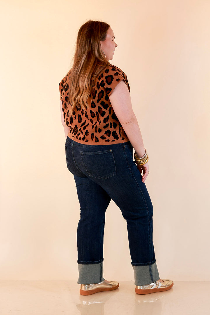 Natural Instinct Leopard Print V-Neck Sweater Knit Top in Camel and Black