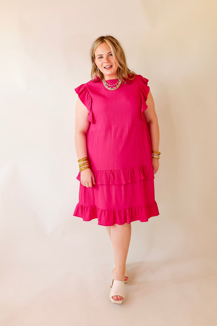 Dreaming Bigger Ruffle Detail Midi Dress in Pink - Giddy Up Glamour Boutique