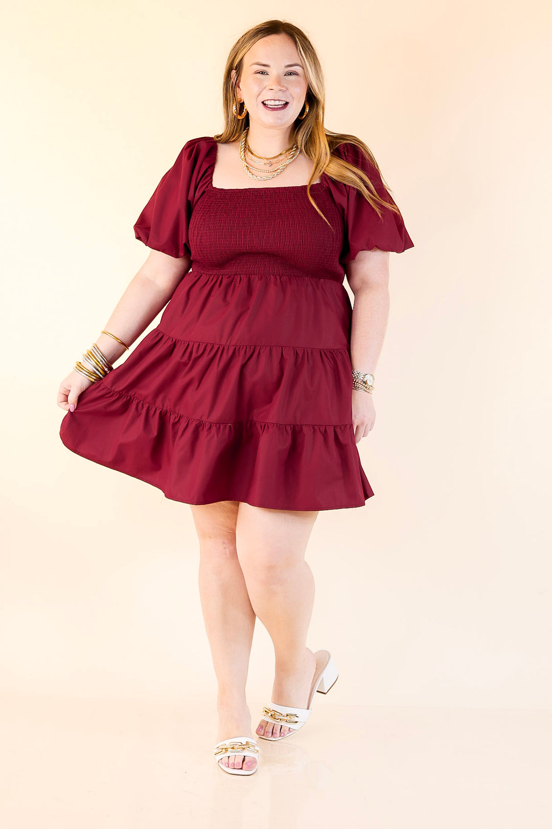 Trust Me Balloon Sleeve Dress in Maroon