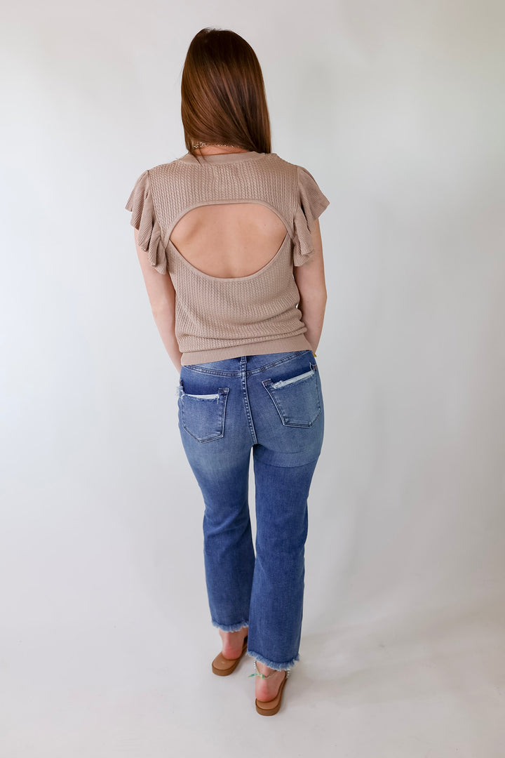 Coffee Date Knit Top With Ruffled Sleeves in Mocha - Giddy Up Glamour Boutique