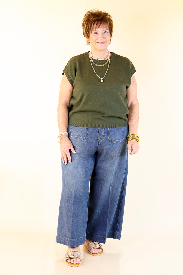 Effortlessly Yours Short Sleeve Crew Neck Sweater in Dark Olive Green